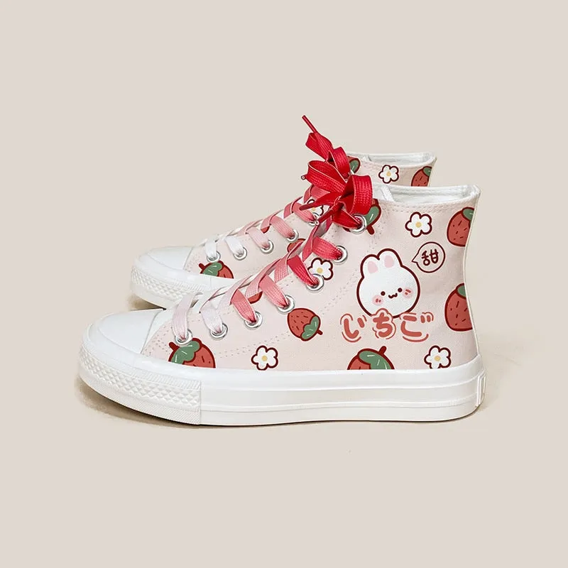 Cute Girls Cartoon Rabbit High Top Canvas Shoes