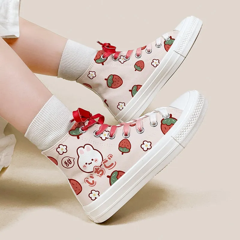 Cute Girls Cartoon Rabbit High Top Canvas Shoes