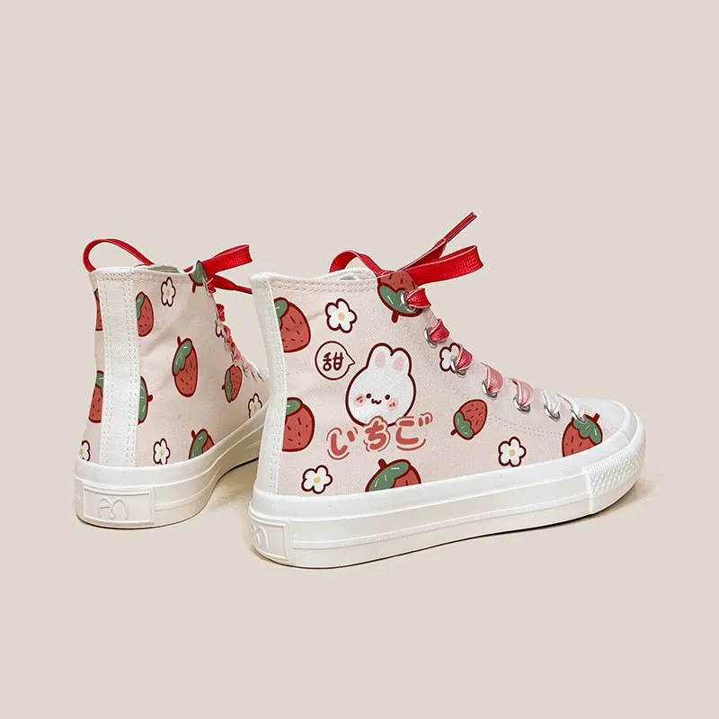 Cute Girls Cartoon Rabbit High Top Canvas Shoes