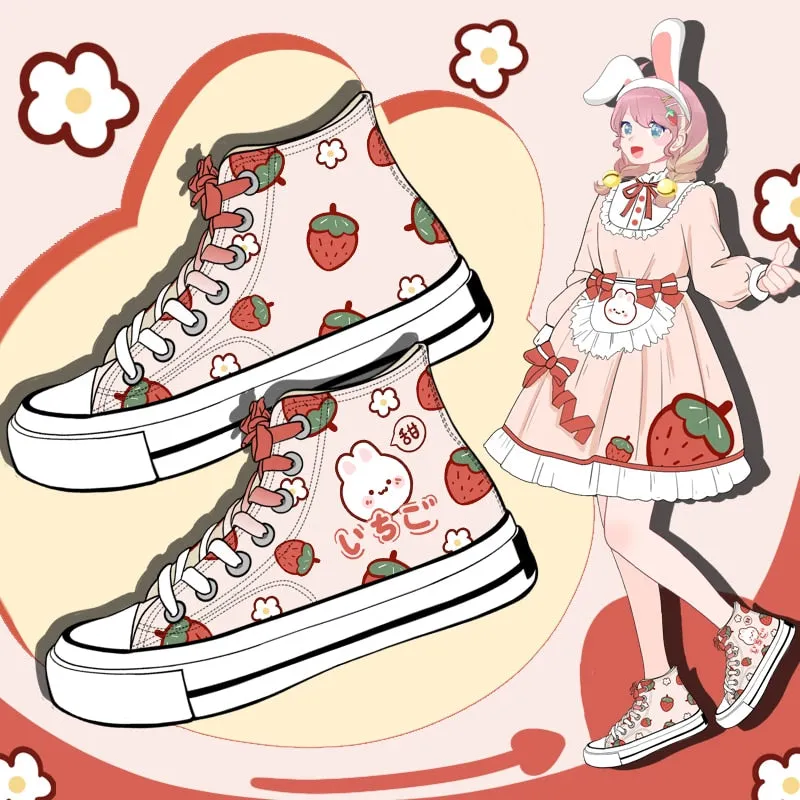 Cute Girls Cartoon Rabbit High Top Canvas Shoes