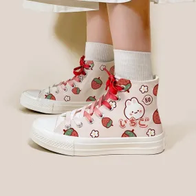 Cute Girls Cartoon Rabbit High Top Canvas Shoes