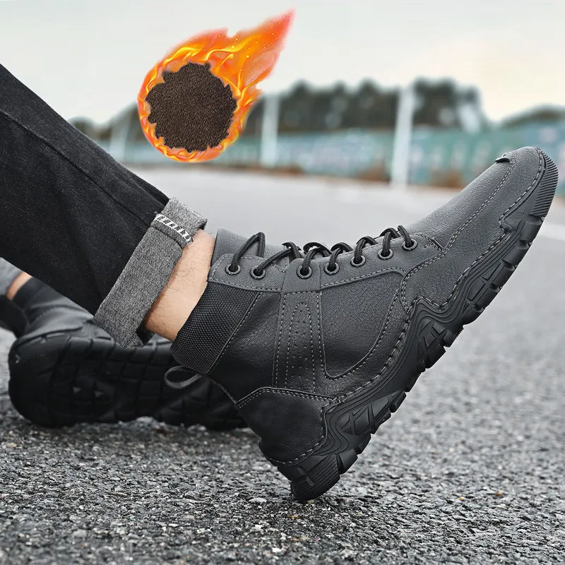Fall New Men's Casual High-top Warmth And Fleece Ankle Boots