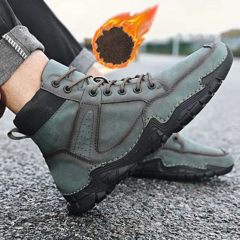 Fall New Men's Casual High-top Warmth And Fleece Ankle Boots