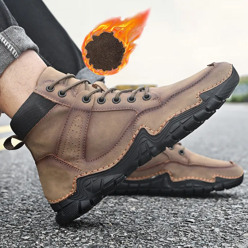 Fall New Men's Casual High-top Warmth And Fleece Ankle Boots