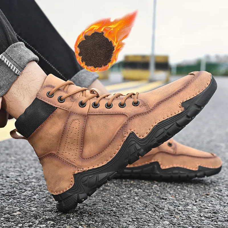 Fall New Men's Casual High-top Warmth And Fleece Ankle Boots