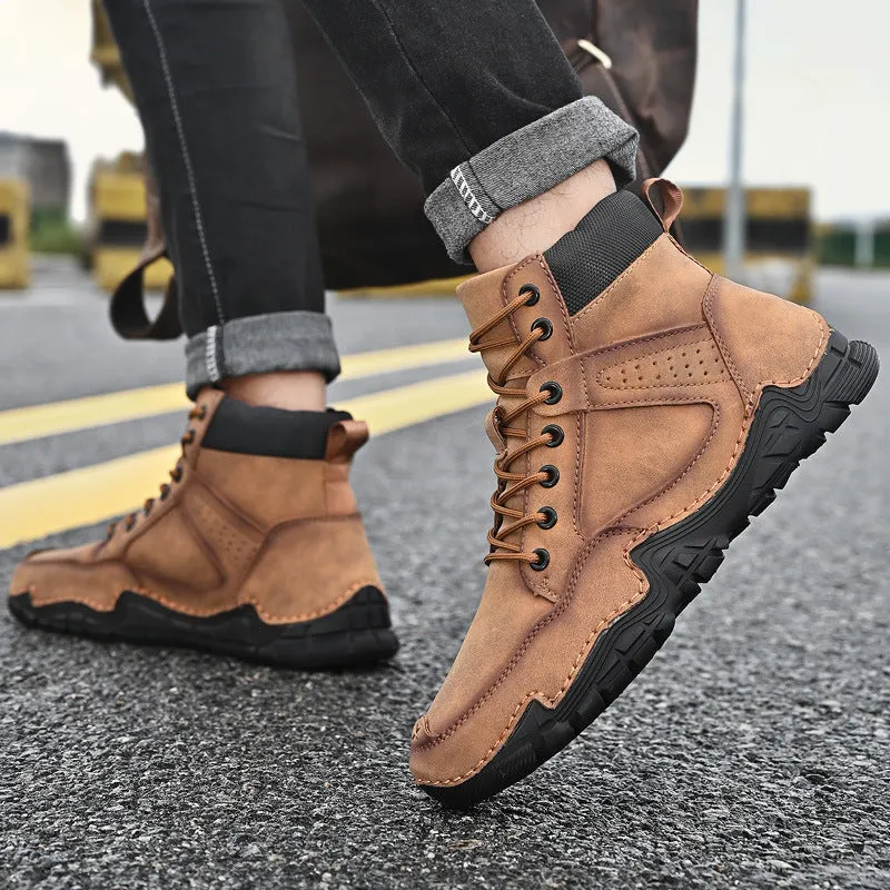 Fall New Men's Casual High-top Warmth And Fleece Ankle Boots