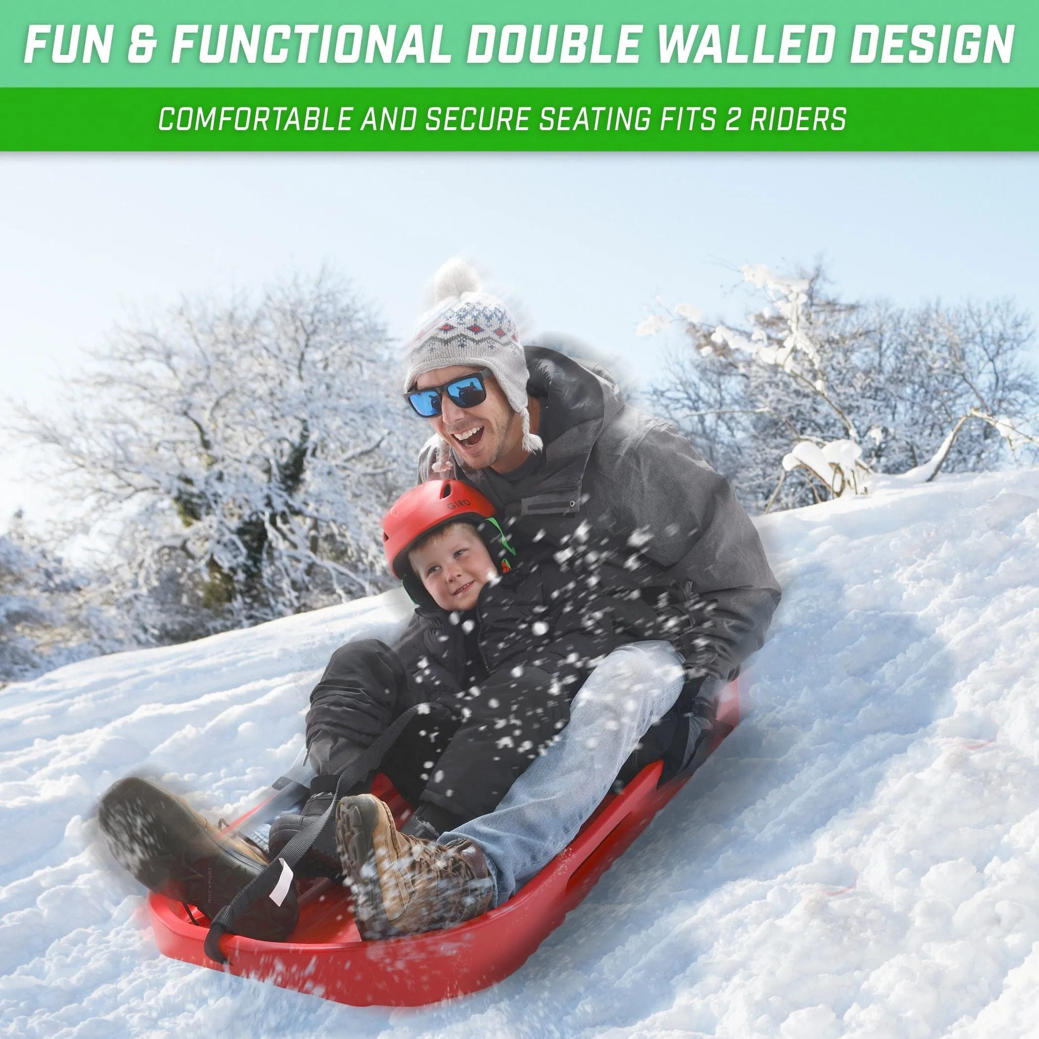 GoSports 2 Person Premium Snow Sled - Red