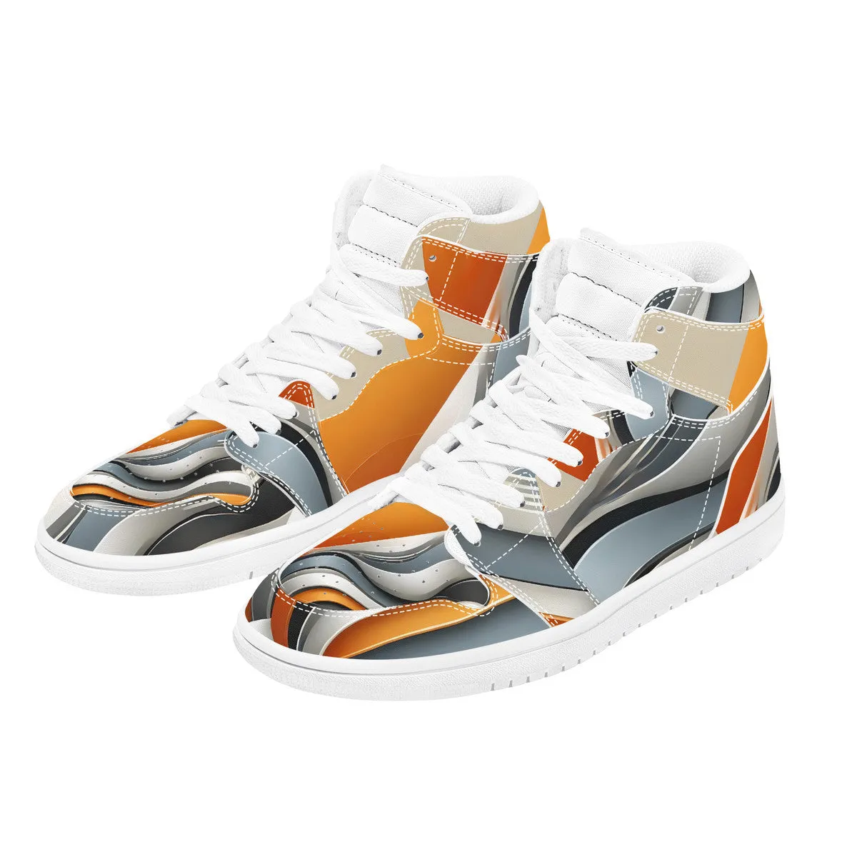 Gray & Orange High Top Synthetic Leather Sneaker