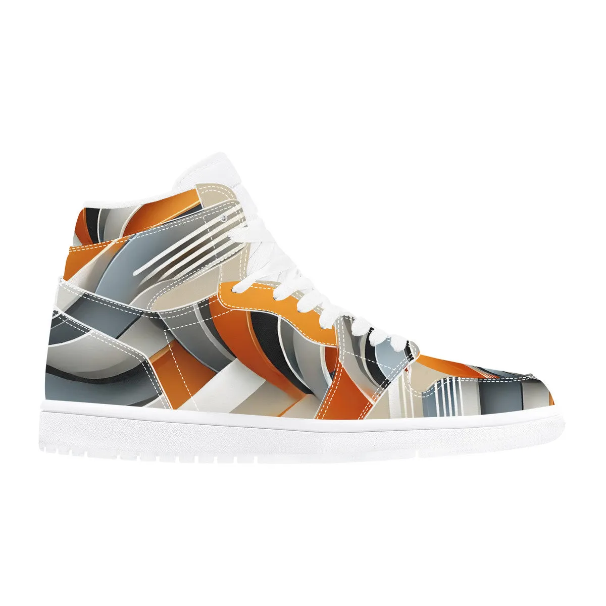 Gray & Orange High Top Synthetic Leather Sneaker