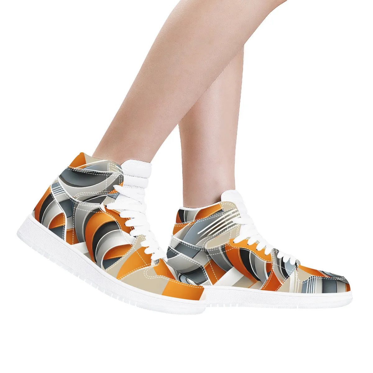 Gray & Orange High Top Synthetic Leather Sneaker