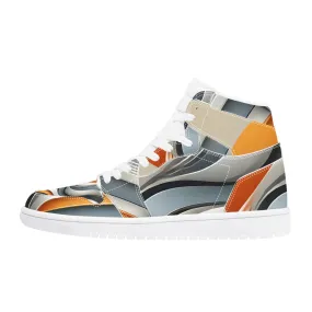 Gray & Orange High Top Synthetic Leather Sneaker