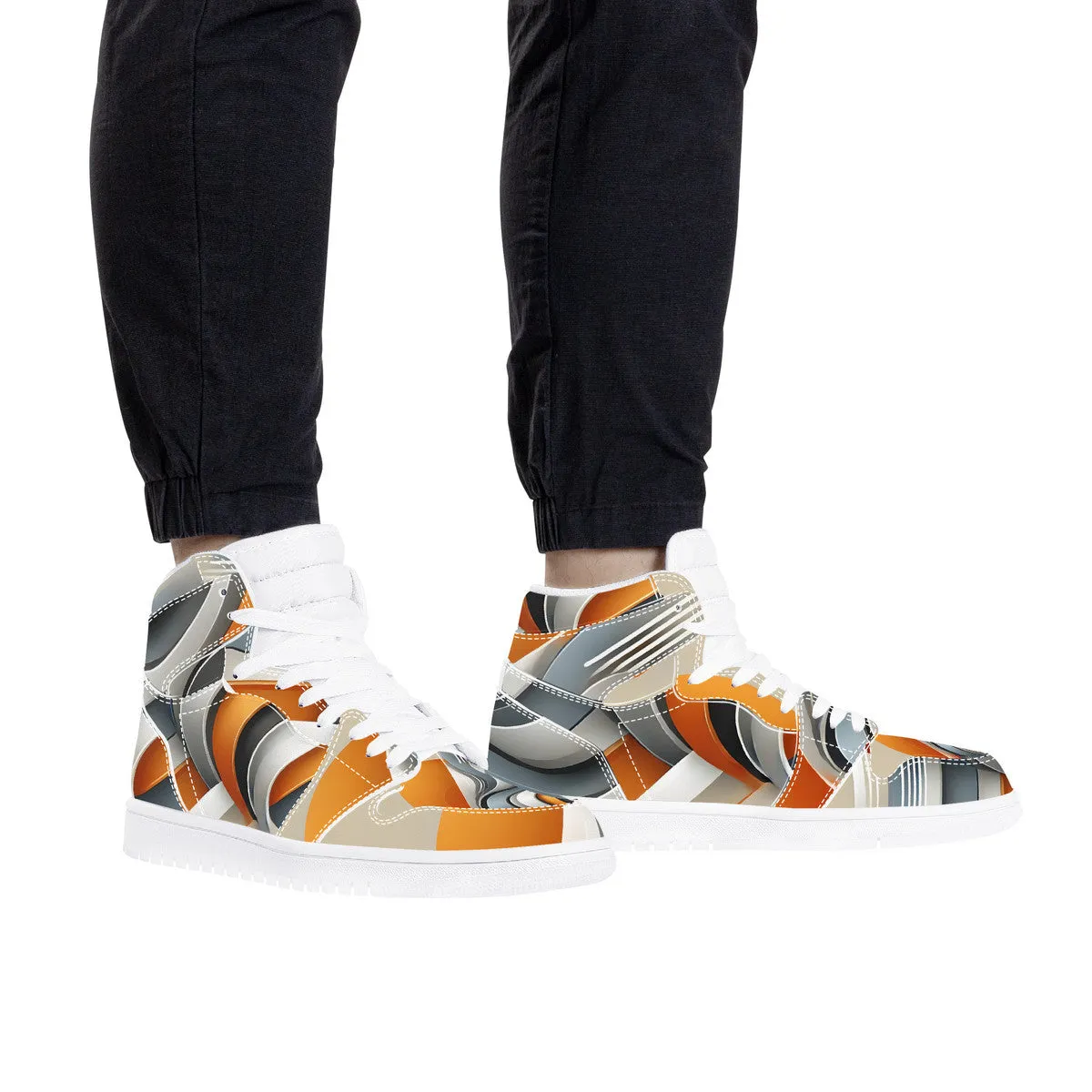 Gray & Orange High Top Synthetic Leather Sneaker