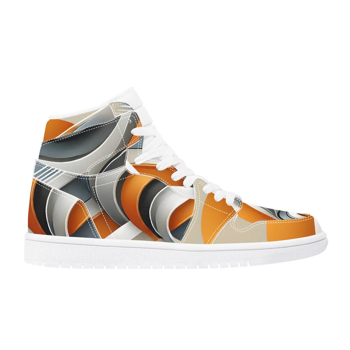 Gray & Orange High Top Synthetic Leather Sneaker