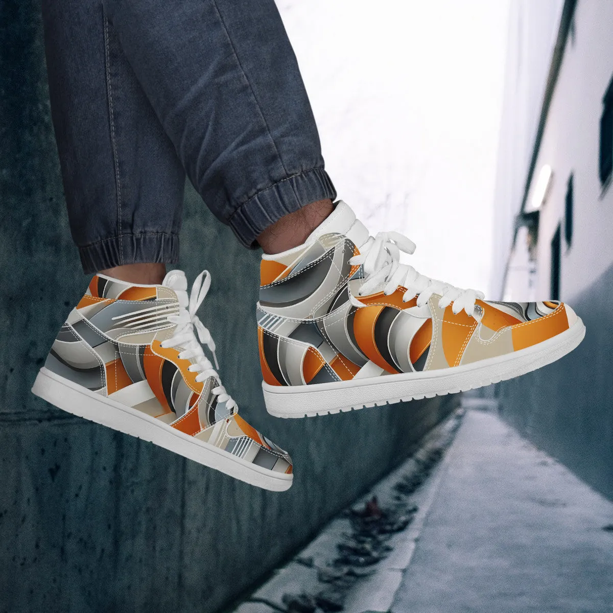 Gray & Orange High Top Synthetic Leather Sneaker
