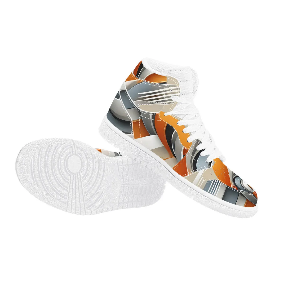 Gray & Orange High Top Synthetic Leather Sneaker