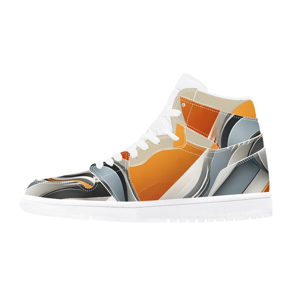 Gray & Orange High Top Synthetic Leather Sneaker