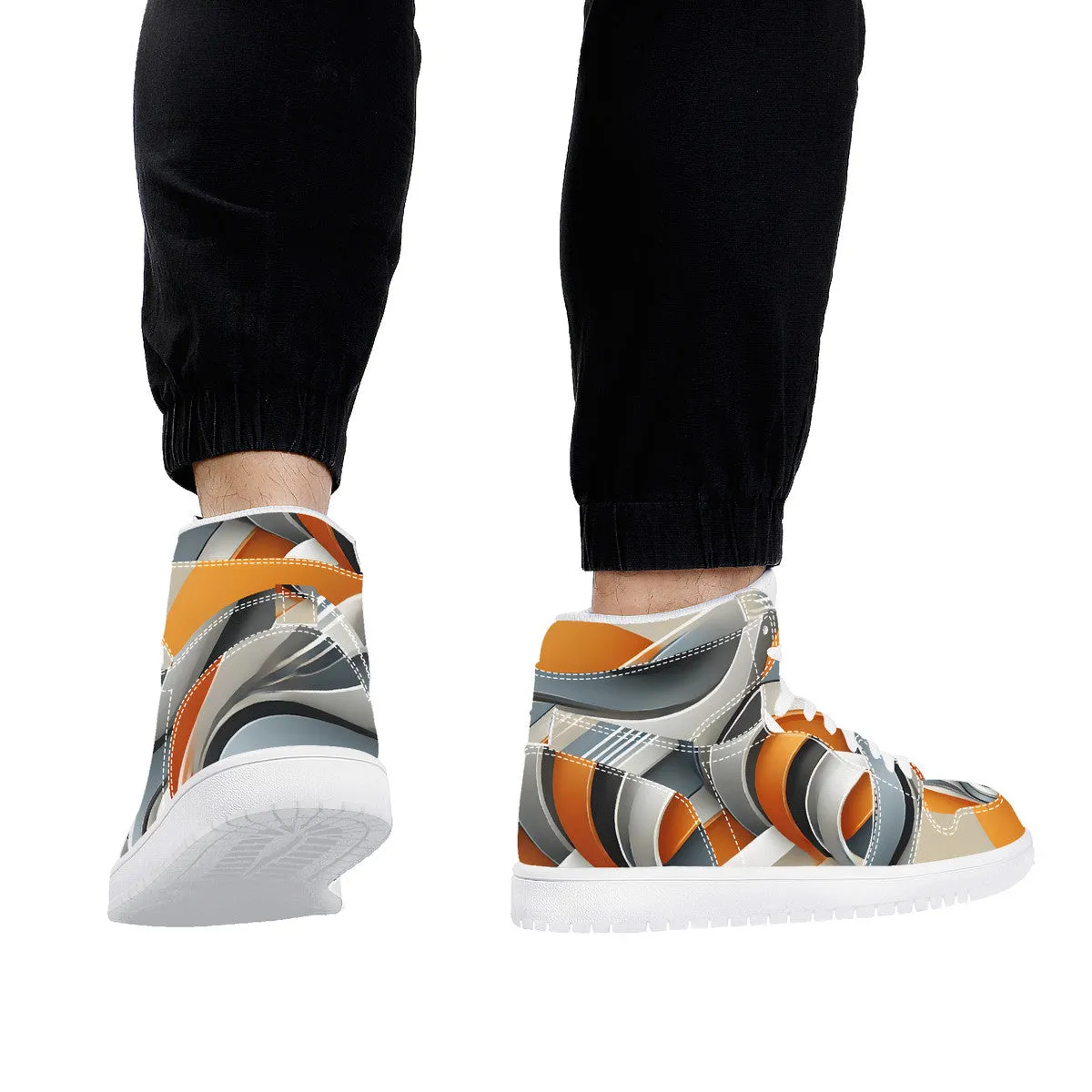 Gray & Orange High Top Synthetic Leather Sneaker