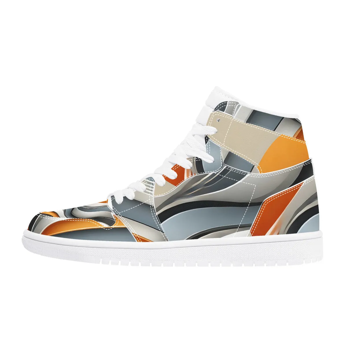 Gray & Orange High Top Synthetic Leather Sneaker