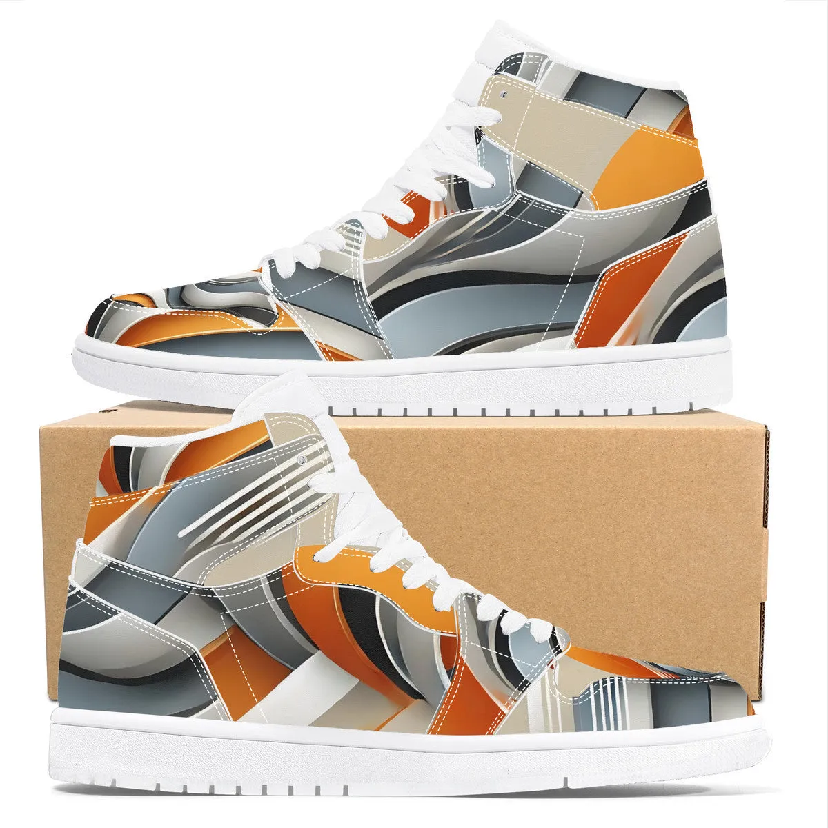 Gray & Orange High Top Synthetic Leather Sneaker