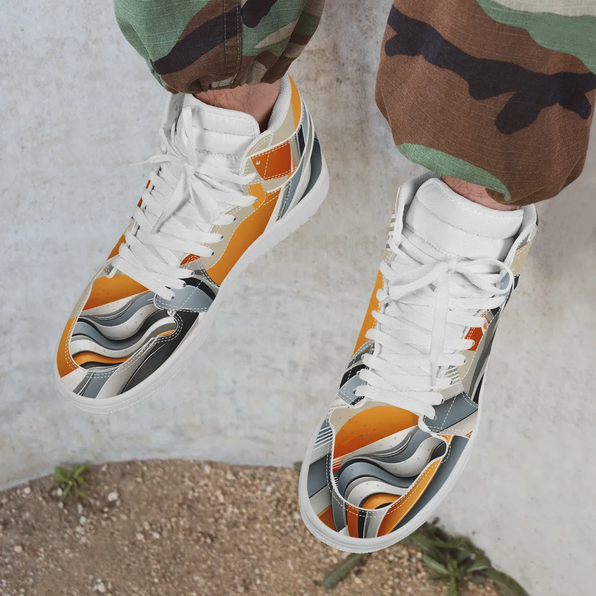 Gray & Orange High Top Synthetic Leather Sneaker
