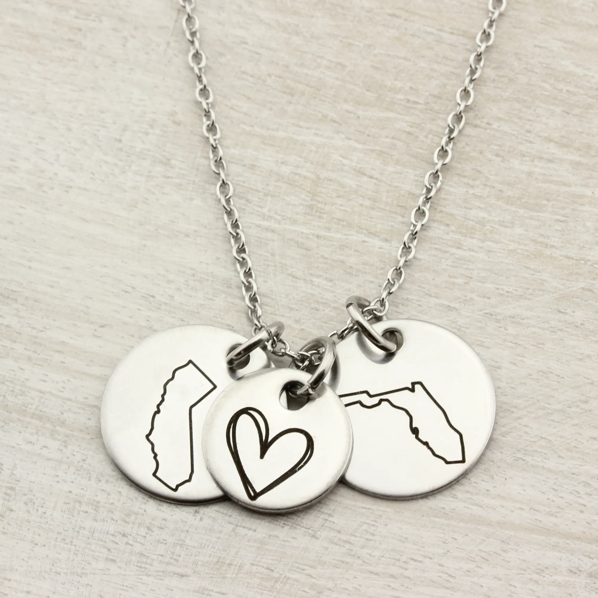 Long Distance Relationship State Outline Necklace