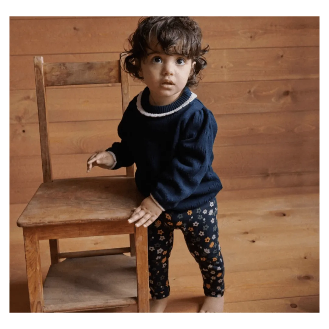 Long Sleeve Maeve Tee - Navy Pointelle