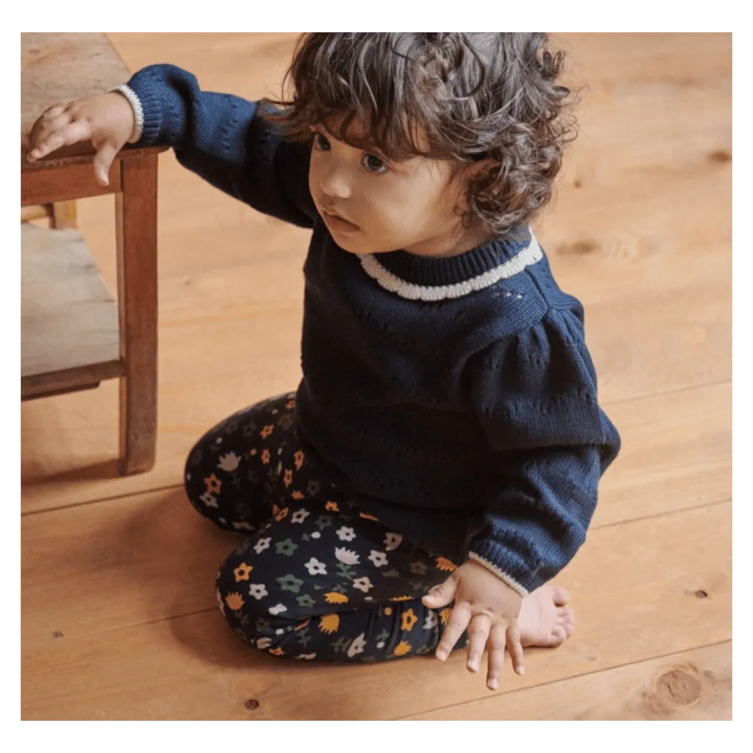 Long Sleeve Maeve Tee - Navy Pointelle