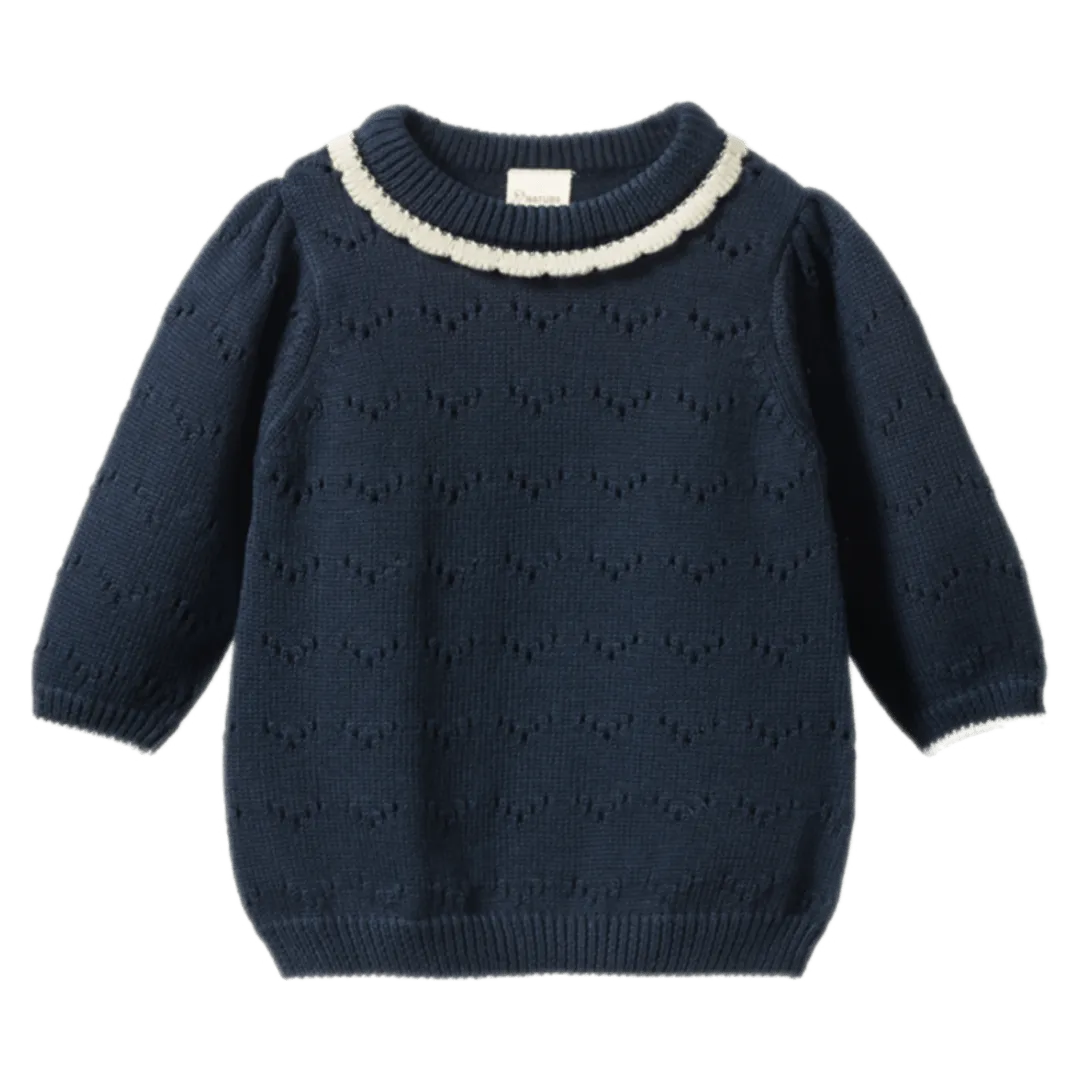 Long Sleeve Maeve Tee - Navy Pointelle