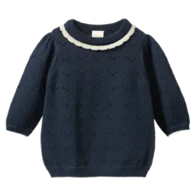Long Sleeve Maeve Tee - Navy Pointelle