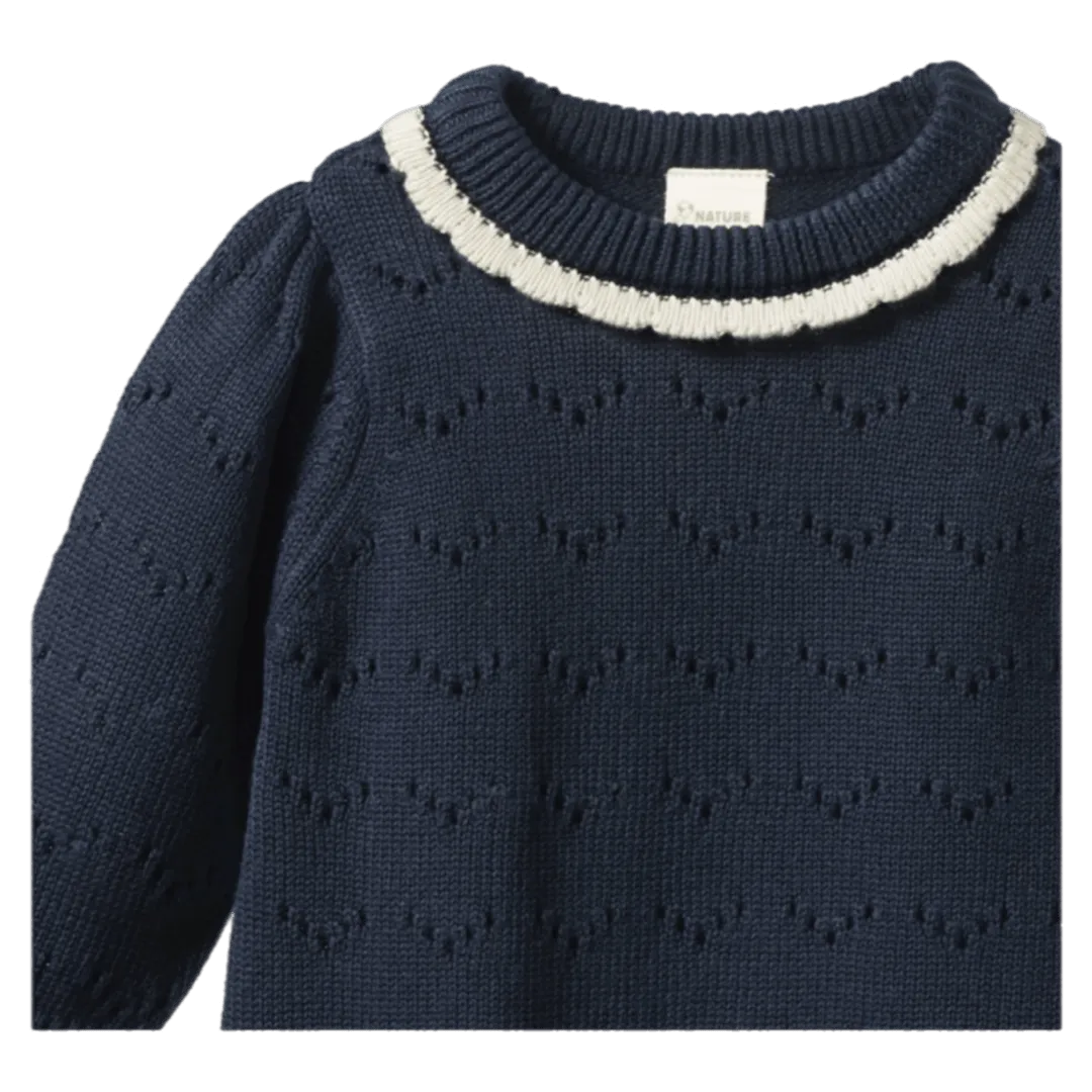 Long Sleeve Maeve Tee - Navy Pointelle