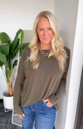 Madison Olive Long Sleeve High/Low Top