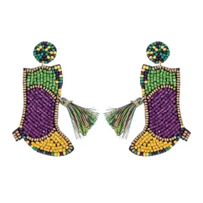 Mardi Gras Boots Beaded Handmade Festive Statement Dangle Earrings