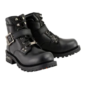 Milwaukee Leather MBM9010 Men's Black Lace-Up 6-inch Engineer Boots with Side Buckle Milwaukee Leather MBM9010 Men's Black Lace-Up 6-inch Engineer Boots with Side Buckle