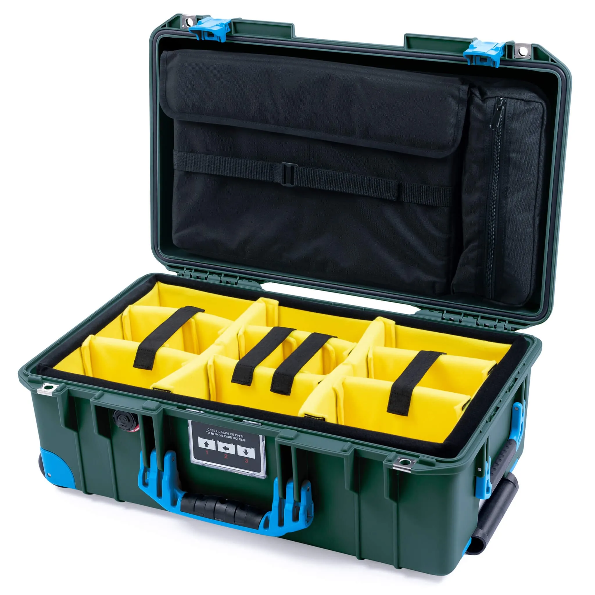 Pelican 1535 Air Case, Trekking Green with Blue Handles, Latches & Trolley