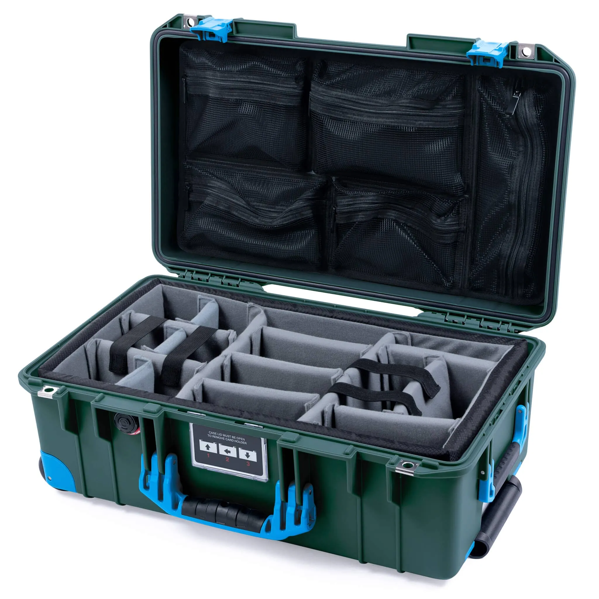Pelican 1535 Air Case, Trekking Green with Blue Handles, Latches & Trolley