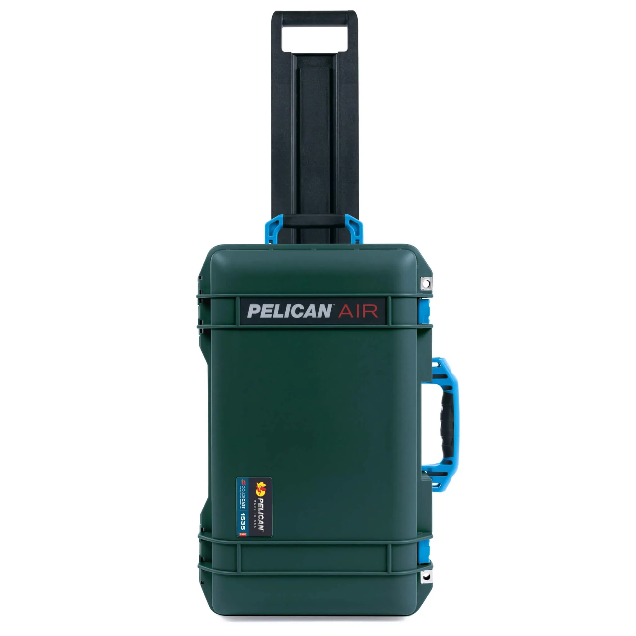 Pelican 1535 Air Case, Trekking Green with Blue Handles, Latches & Trolley