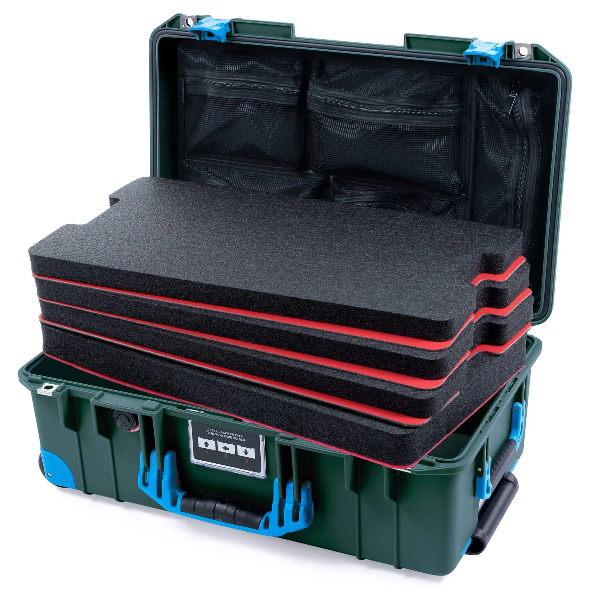Pelican 1535 Air Case, Trekking Green with Blue Handles, Latches & Trolley