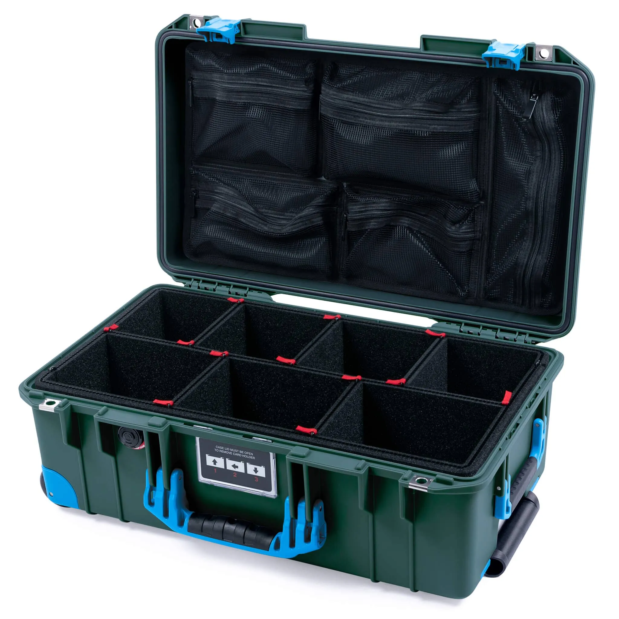 Pelican 1535 Air Case, Trekking Green with Blue Handles, Latches & Trolley