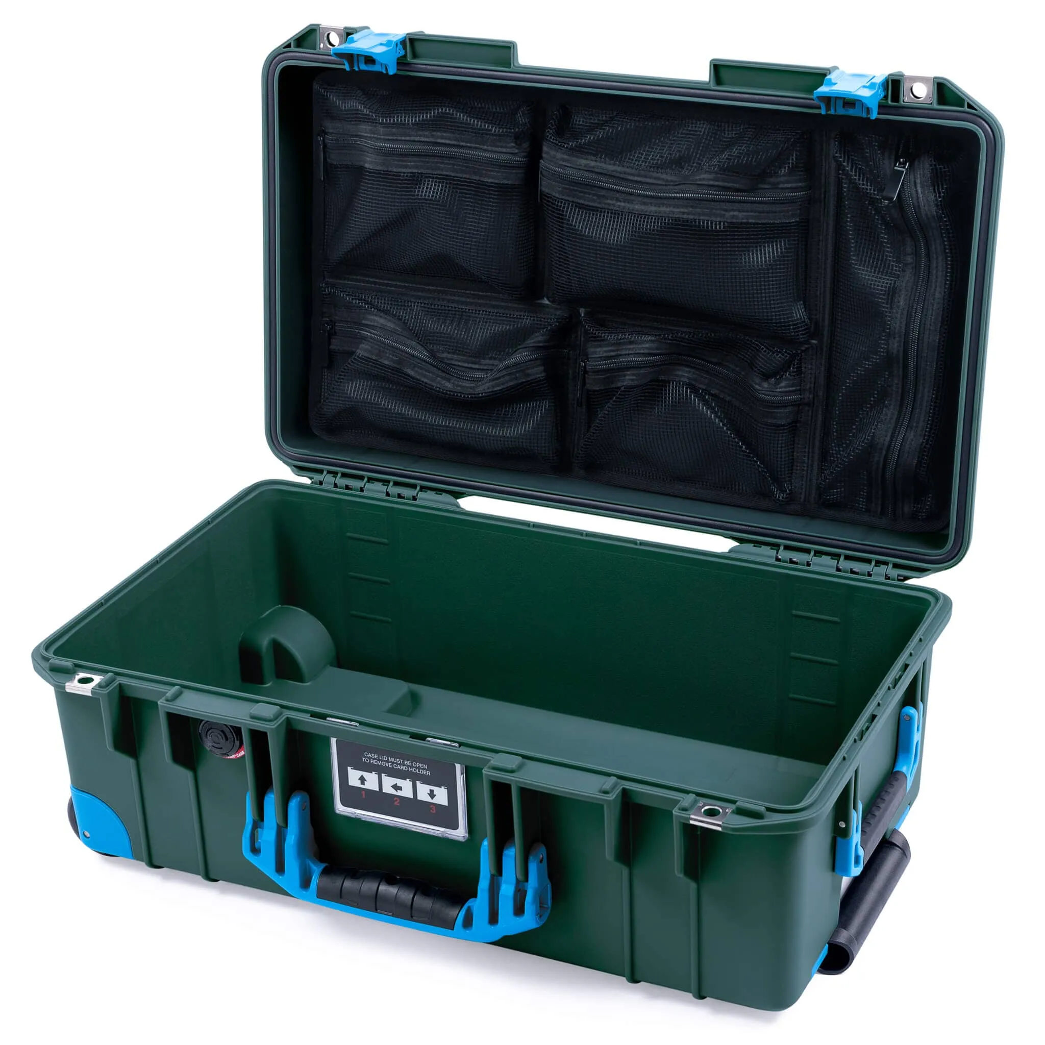 Pelican 1535 Air Case, Trekking Green with Blue Handles, Latches & Trolley