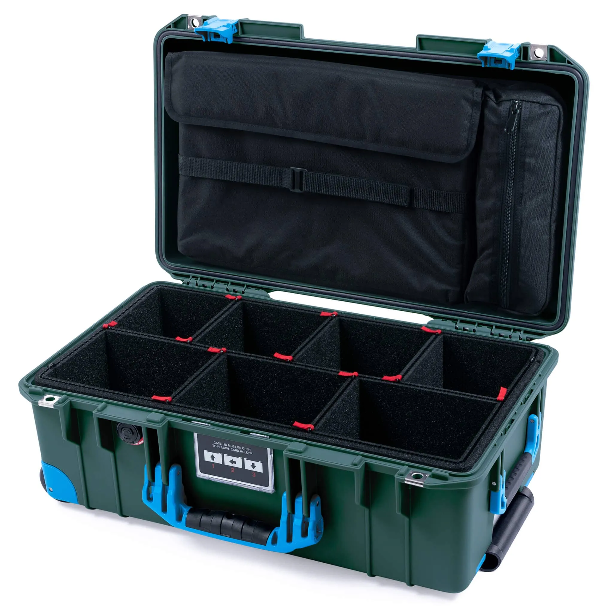 Pelican 1535 Air Case, Trekking Green with Blue Handles, Latches & Trolley