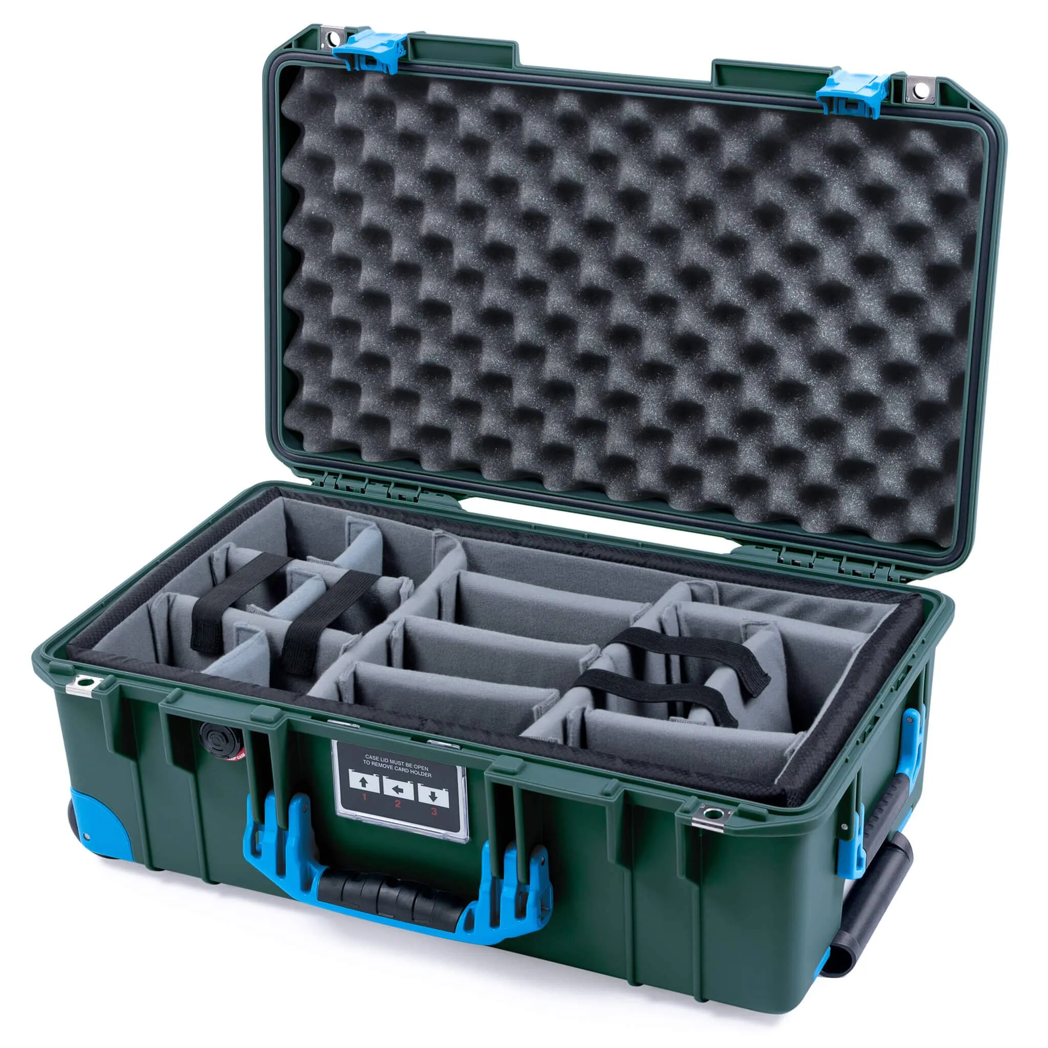 Pelican 1535 Air Case, Trekking Green with Blue Handles, Latches & Trolley