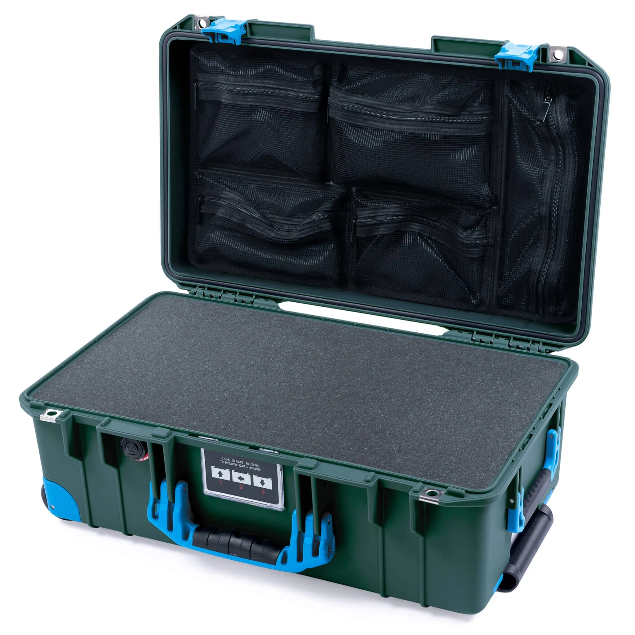 Pelican 1535 Air Case, Trekking Green with Blue Handles, Latches & Trolley