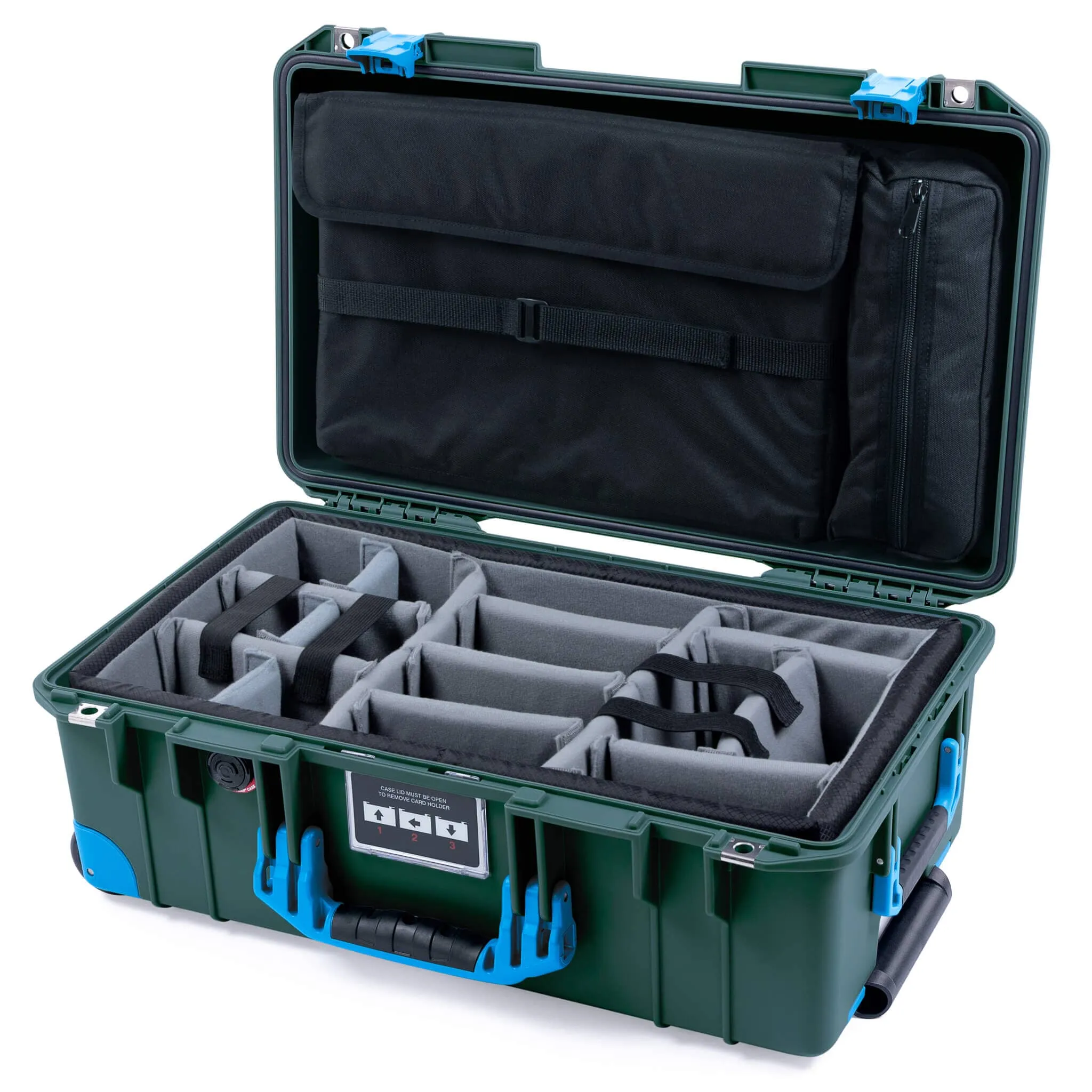 Pelican 1535 Air Case, Trekking Green with Blue Handles, Latches & Trolley