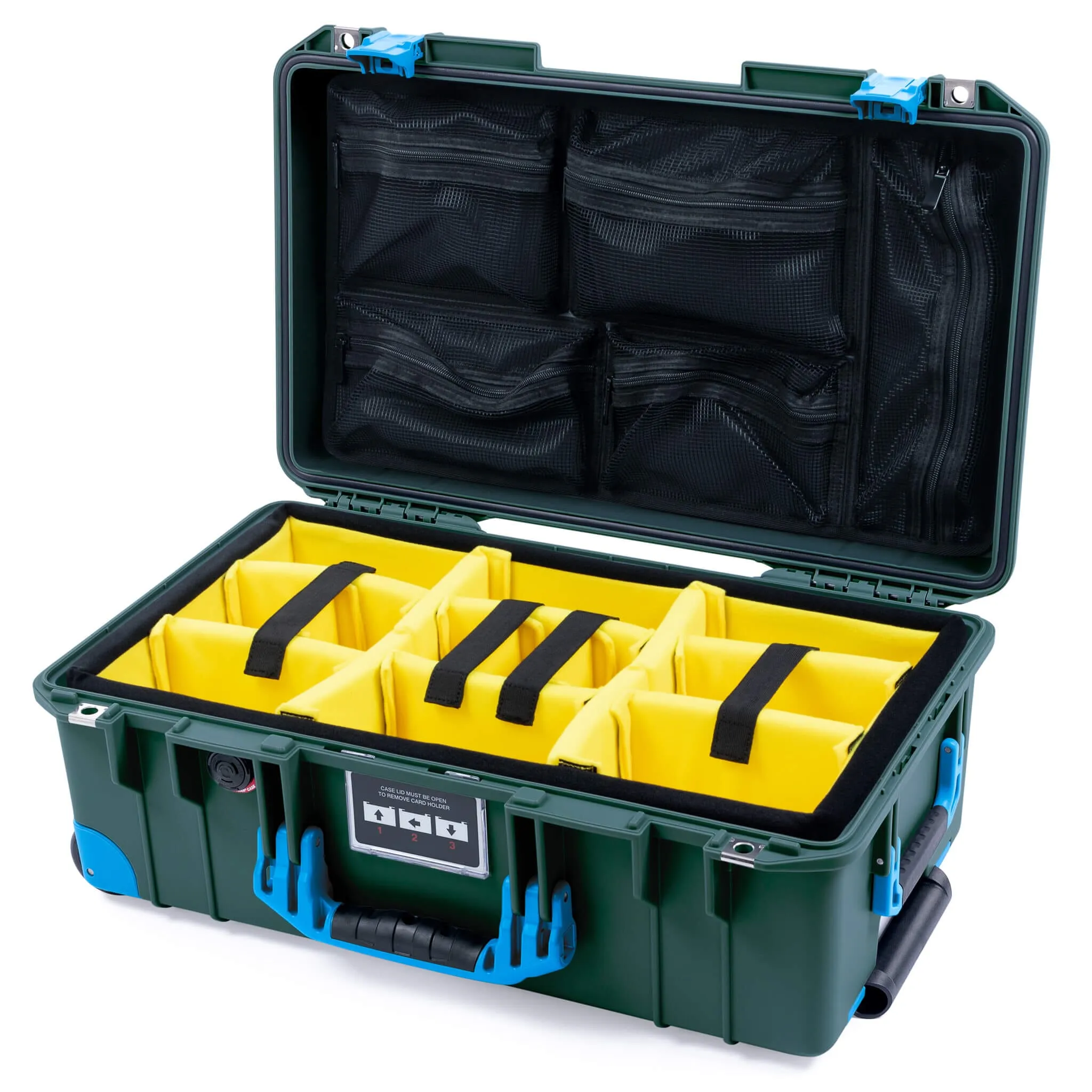 Pelican 1535 Air Case, Trekking Green with Blue Handles, Latches & Trolley