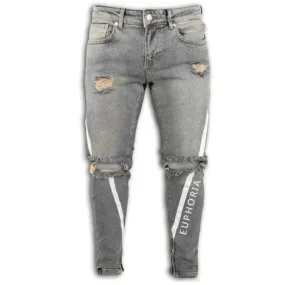 Printed Men's Ripped Jeans Skinny High Waisted Jeans Pencil Pants