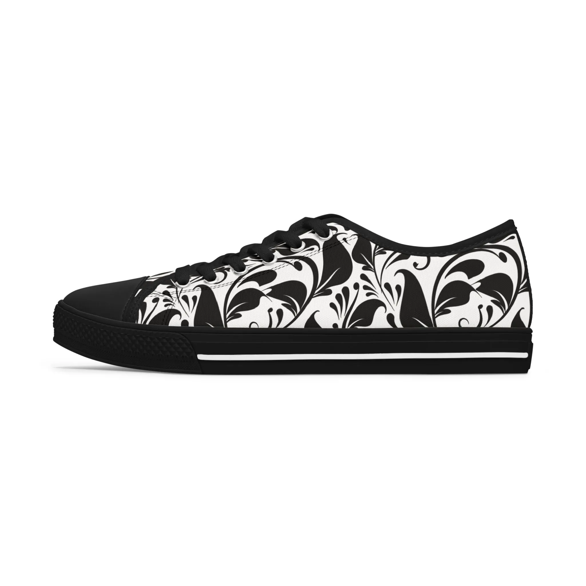 Schwarz-Weißes Paisley - Stylische Damen Low Top Sneakers mit elegantem Schwarz-Weiß-Design