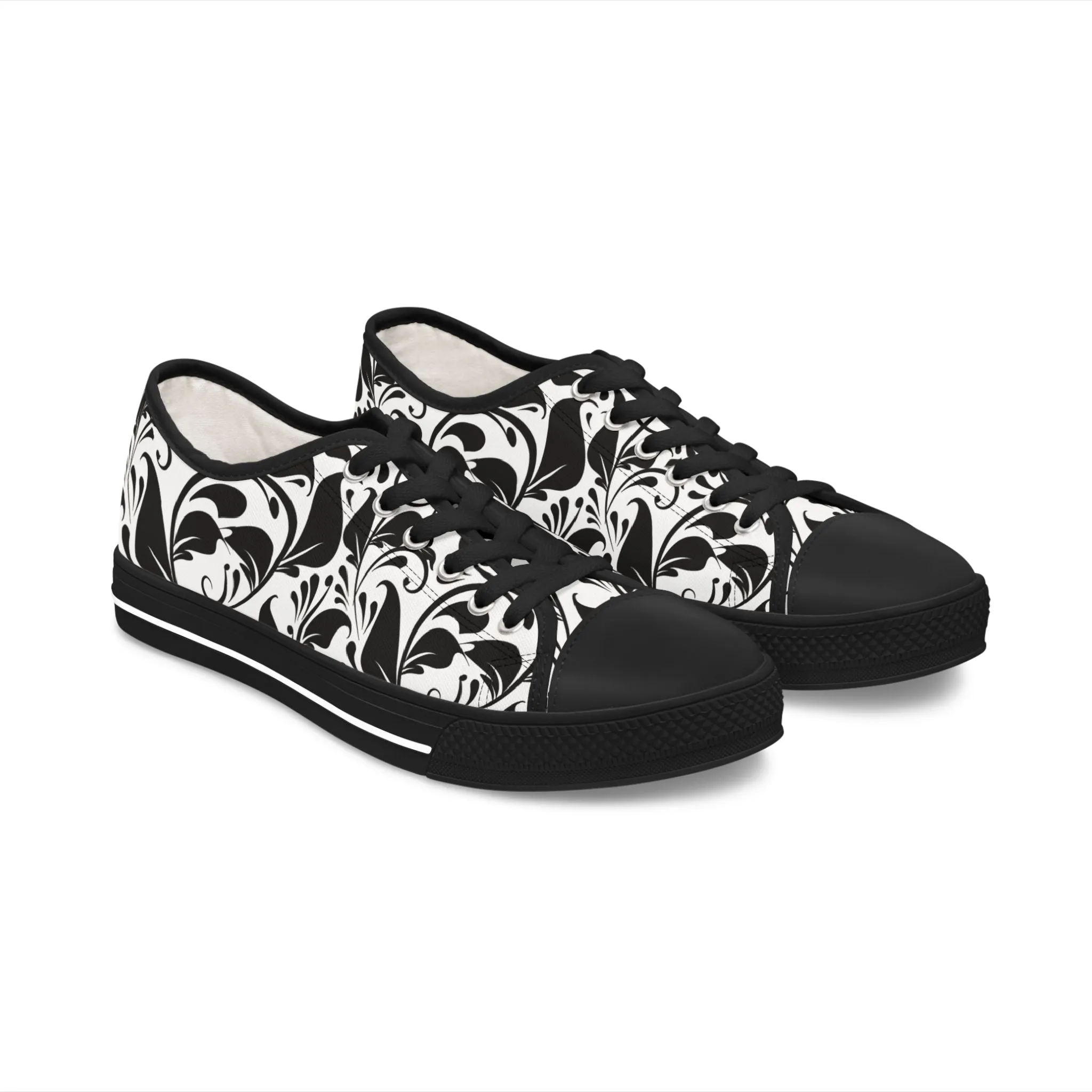 Schwarz-Weißes Paisley - Stylische Damen Low Top Sneakers mit elegantem Schwarz-Weiß-Design