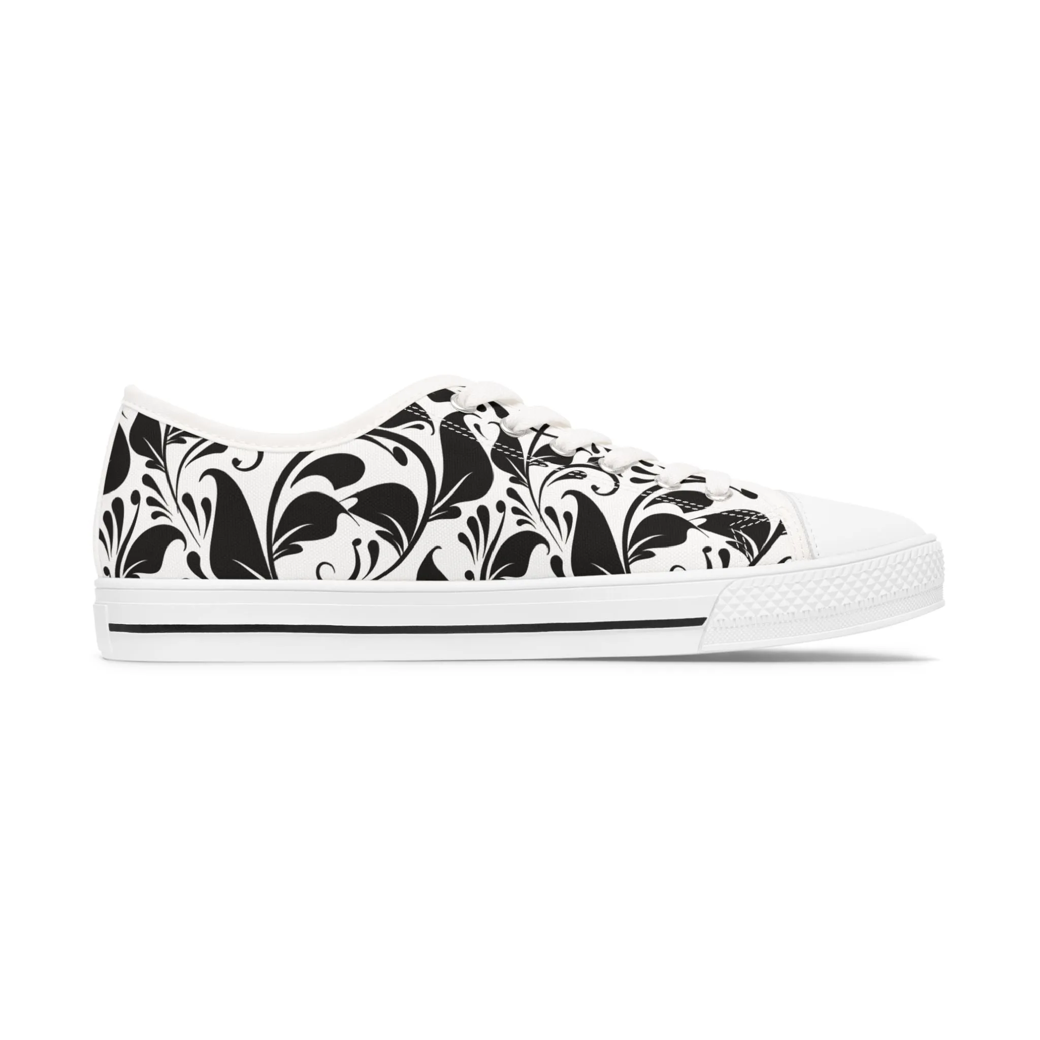 Schwarz-Weißes Paisley - Stylische Damen Low Top Sneakers mit elegantem Schwarz-Weiß-Design