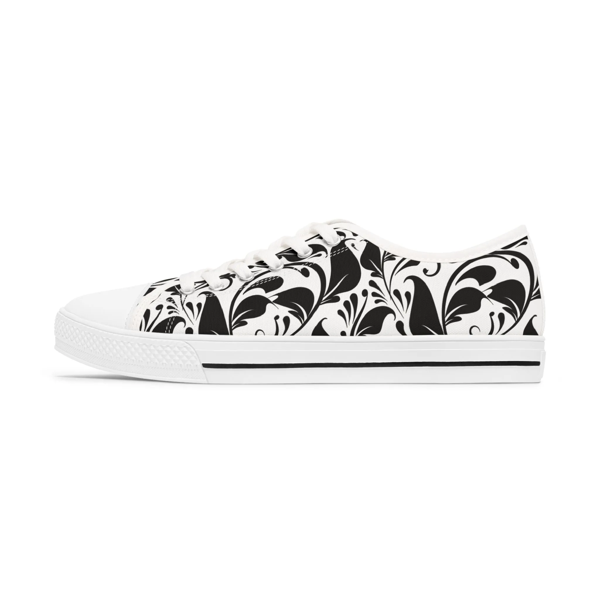 Schwarz-Weißes Paisley - Stylische Damen Low Top Sneakers mit elegantem Schwarz-Weiß-Design