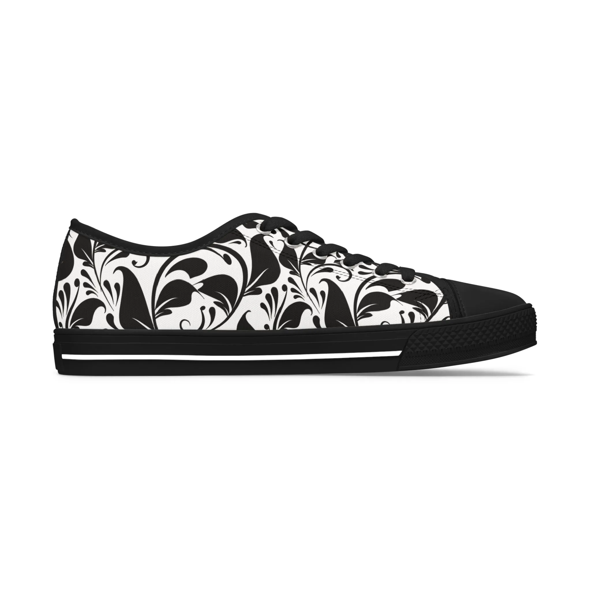 Schwarz-Weißes Paisley - Stylische Damen Low Top Sneakers mit elegantem Schwarz-Weiß-Design